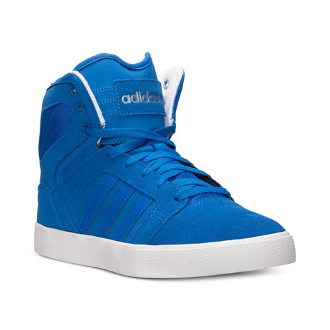 blue adidas high top sneakers.